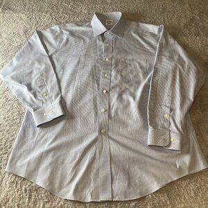 Brooks Brothers Long Sleeve Cotton Shirt Size 17-4/5 Blue Mini Check With Pocket